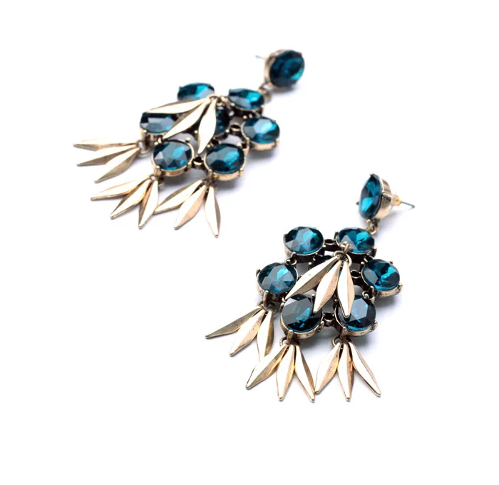 Hyperbole Женские Висячие серьги с металлическими листьями коричневым кристаллом