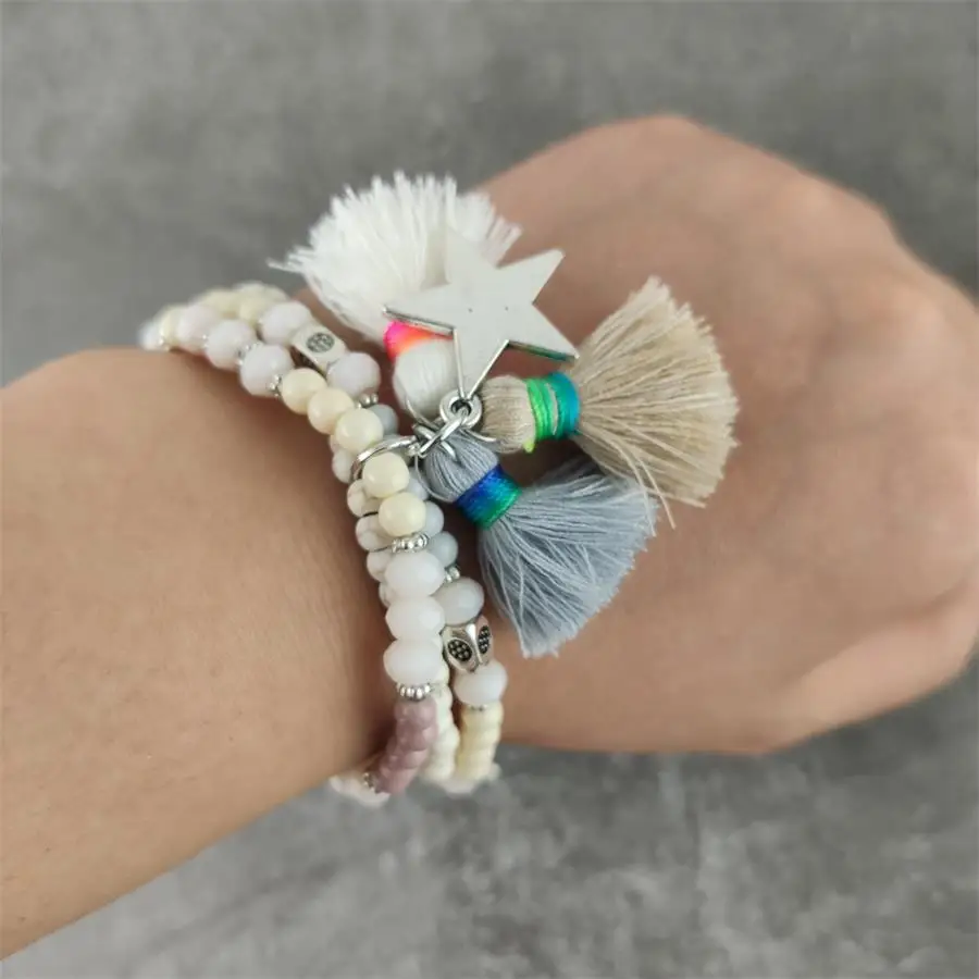 Bohemian Style Charm Beads Bracelets For Women Ethnic Boho Tassel Multilayer Colorful Bead Metal Star Bracelet Wristband Jewelry | Украшения