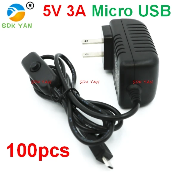 100 шт Raspberry Pi 3 Мощность адаптер 5В 3A Питание зарядными портами микро-usb и с вкл/выкл