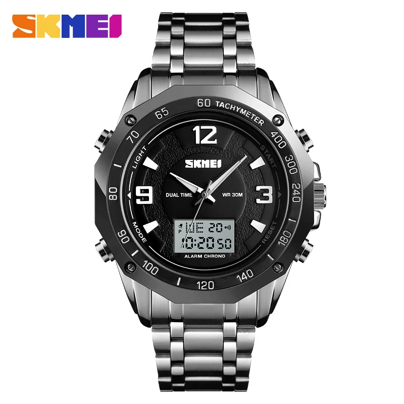 silver SKMEI Топ люксовый бренд Мужские часы модные кварцевые спортивные часы из нержавеющей стали мужские часы деловые водонепроницаемые наручные часы мужские - Цвет: silver