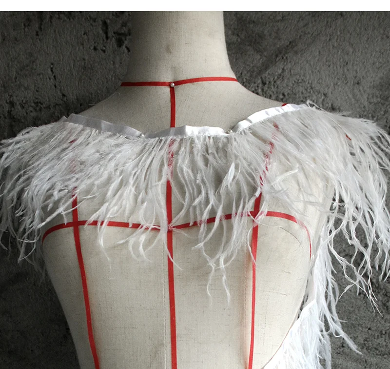 

GLace 1Y/Lot Ostrich feather decorative strip white lace accessories handmade diy costumes stage skirt fabric TX1132
