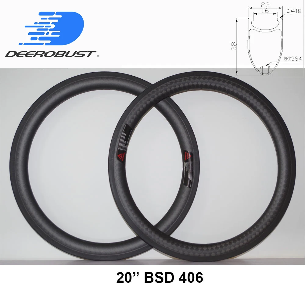 12K матовый 265G супер светильник обод для BMX 20 дюймов 38 мм карбоновый клинчер