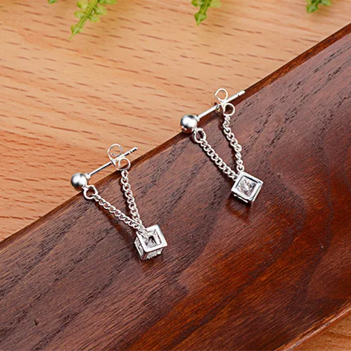 KOFSAC 2018 New Shiny CZ Square Chain Type Earrings For Women Fashion 925 Sterling Silver Stud Earring Fine Jewelry Brincos | Украшения и