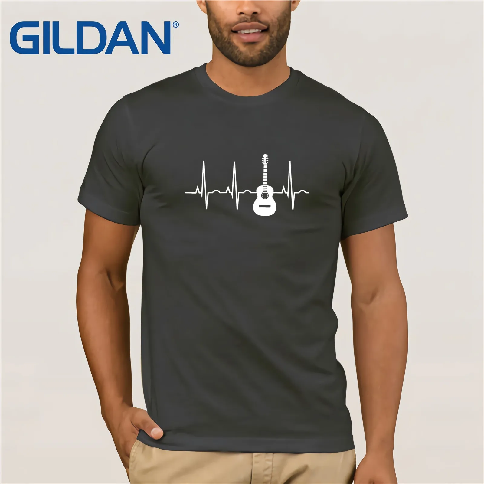 Acoustic Guitar Heartbeat Shirt Musician T-Shirt 2021 Summer Men's Short Sleeve | Мужская одежда