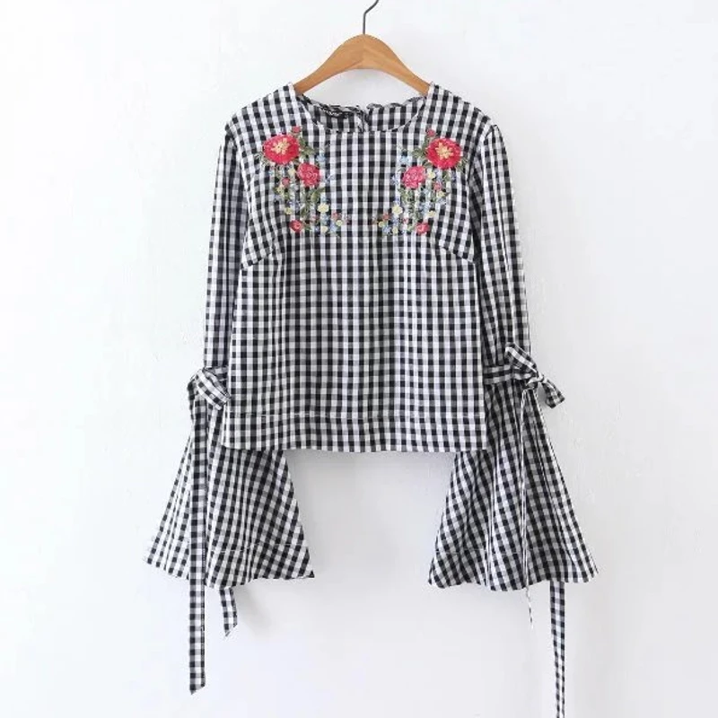 Новинка 2017 женская блузка с круглым вырезом серая клетчатая и белая 2 цвета