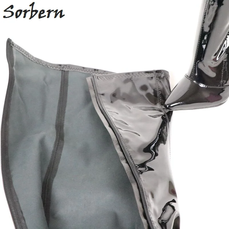 

Sorbern Sexy Crotch Thigh High Boots Women 18Cm High Heel Stilettos Pointy Toes Stilettos Long Ladies Boot Patent Fetish Shoes