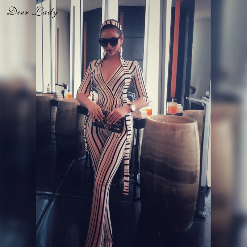 Олень леди Bodycon комбинезон длинные 2019 новые модные женские обтягивающие