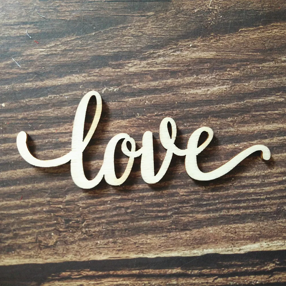 

10pcs Love Script Word Wood Sign Wooden Words Sign Art Rustic Cursive Room Decoration Wall Hanging Laser Cut Unfinished Wood