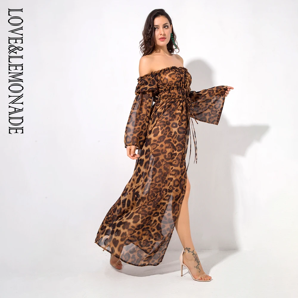 Love& Lemonade длинное леопардовое платье с декоративными рукавами LM1276
