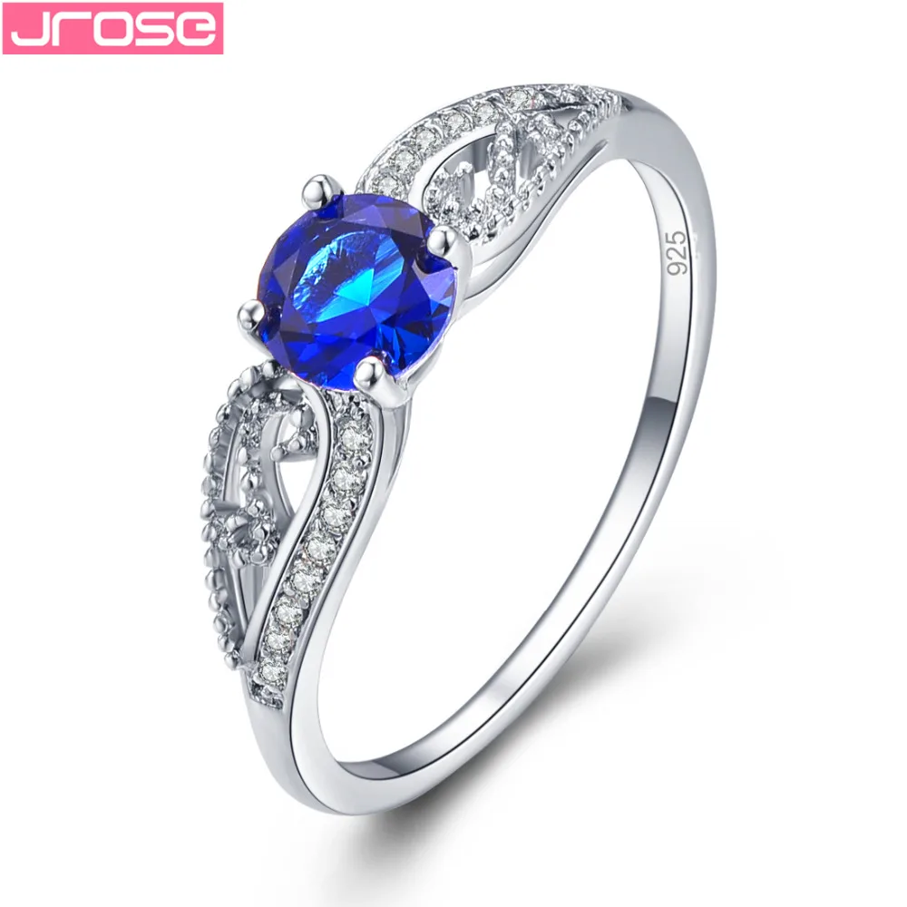 JROSE Wedding Pretty Round Cut Blue Rainbow White Cubic Zirconia Fashion Silver Jewelry Ring Size 6 7 8 9 Men's Gifts | Украшения и