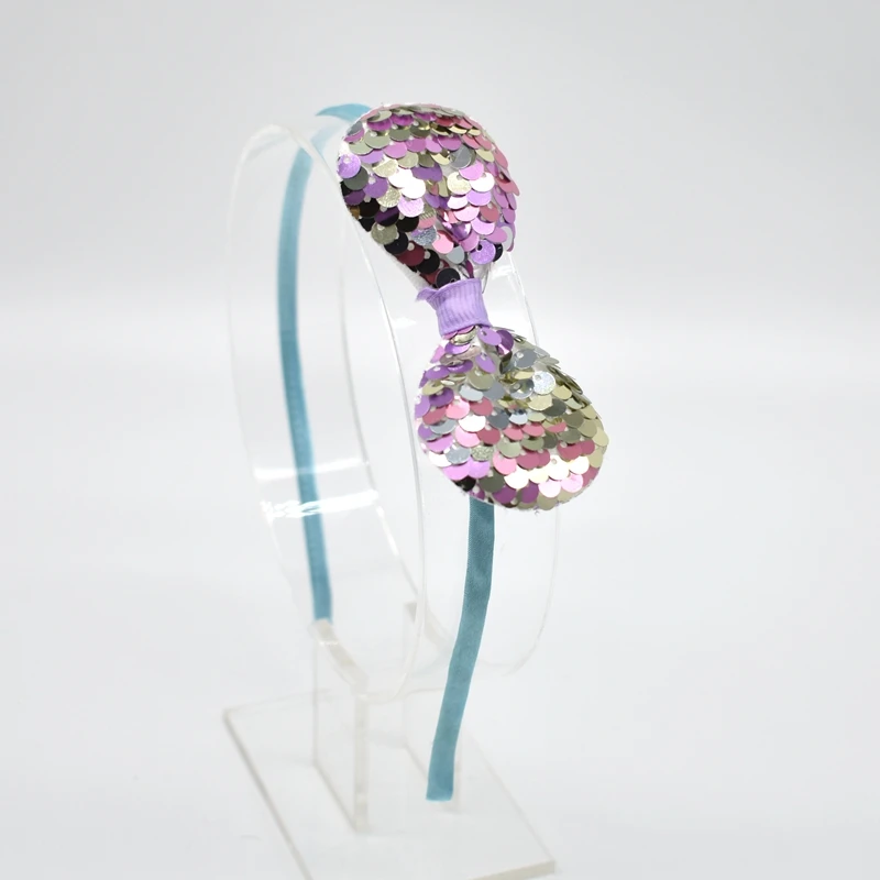 Детская повязка для волос с бантом детская цветная в виде рыбьей чешуи