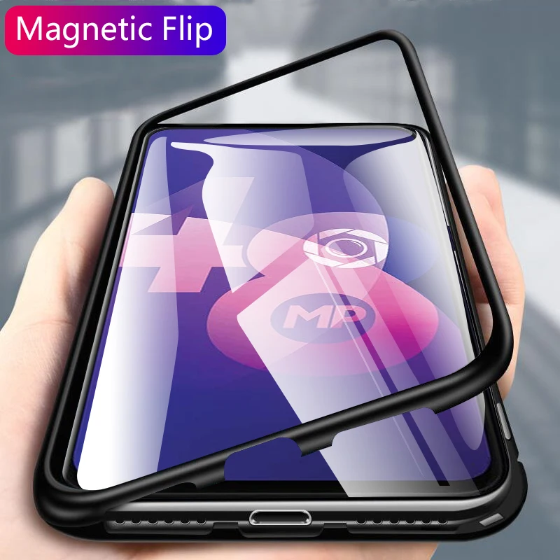 Чехол с магнитной адсорбцией для Oppo f11 pro F7 A7 A5 A3S F9 A7X роскошный стеклянный чехол