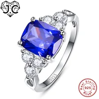 J.C Pretty Sapphire Blue & Tanzanite & White Topaz 925 Sterling Silver Ring Size 6 7 8 9 For Women Men Engagement Fine Jewelry