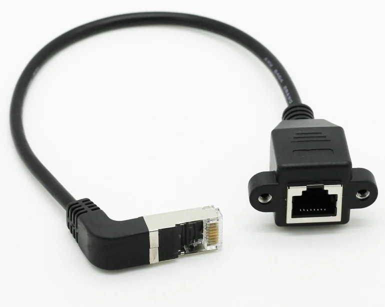 100 шт./лот 30 см угол изгиба винт Панель Крепление RJ45 Cat5 папа к женскому Ethernet LAN
