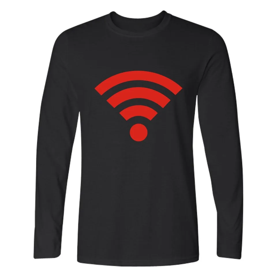 Бесплатная Wi-Fi Высококачественная хлопковая футболка Мужская с длинным рукавом