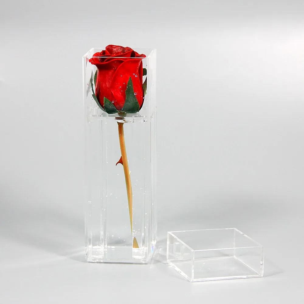 New Year Christmas Valentine's Day Gift Acrylic Flower Box Rose Make Up Storage Case Clear Holy Gift 1 Grid Without Flowers