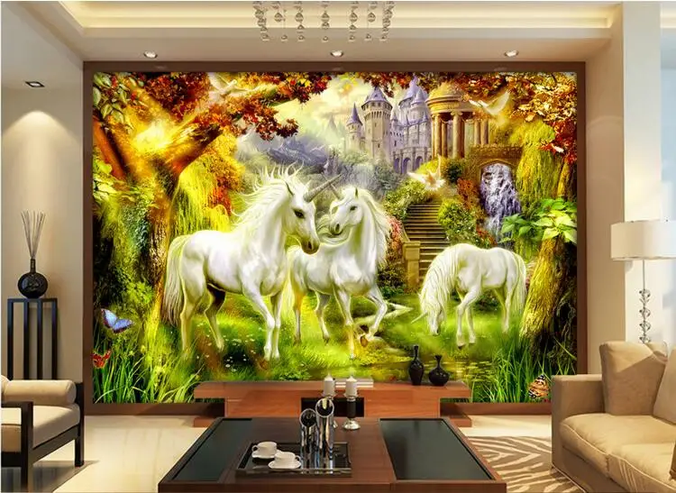 3d room wallpaper custom mural non-woven wall sticker fairy talestyle white horse unicorn paintings photo for walls | Обустройство