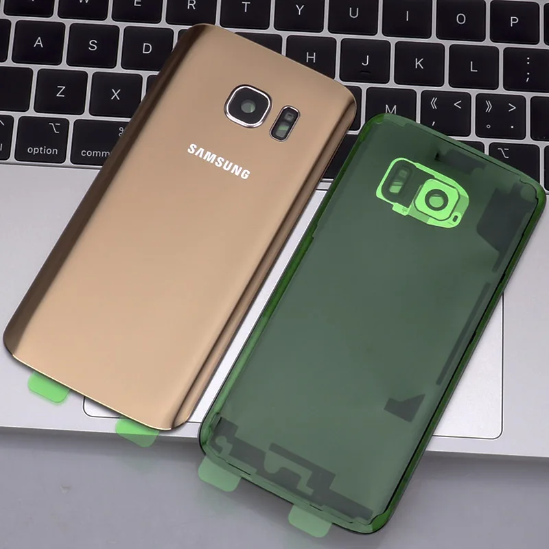 Чехол на заднюю батарейку для samsung Galaxy S7 G930F, Задняя стеклянная крышка корпуса+ наклейка+ стеклянная рамка для объектива камеры - Цвет: S7 Golden