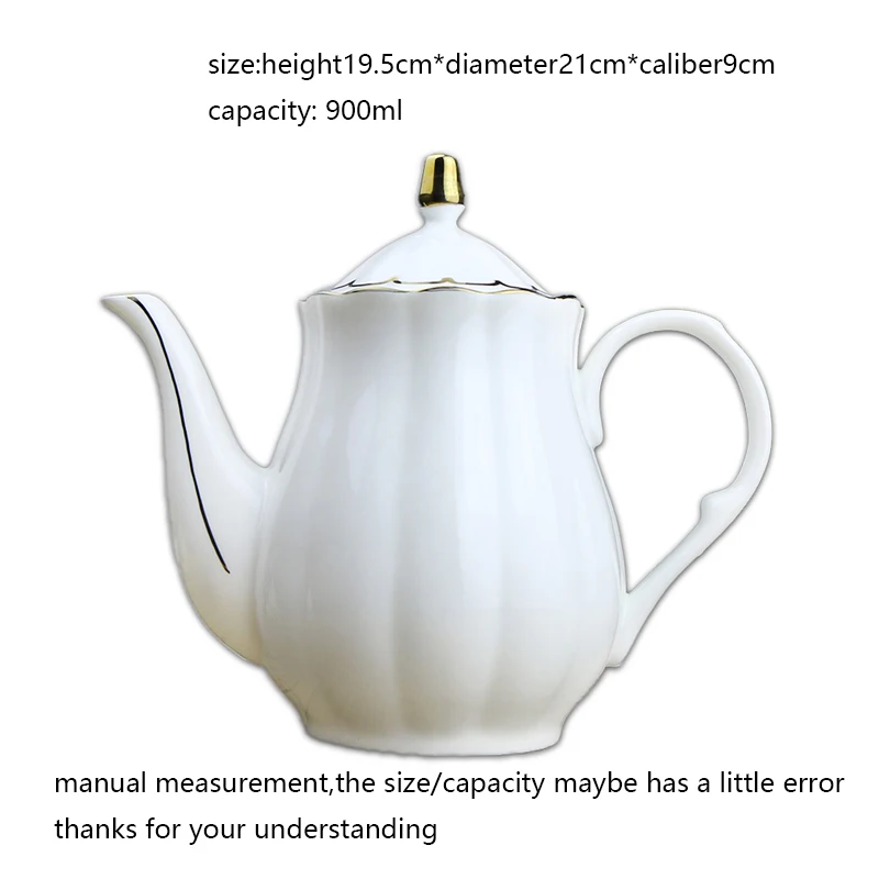 900ml European Style Coffee Milk Pot Ceramic Bone china Golden Rim Big Capacity Water Pots Drinkware Afternoon Tea Handle Kettle | Дом и сад