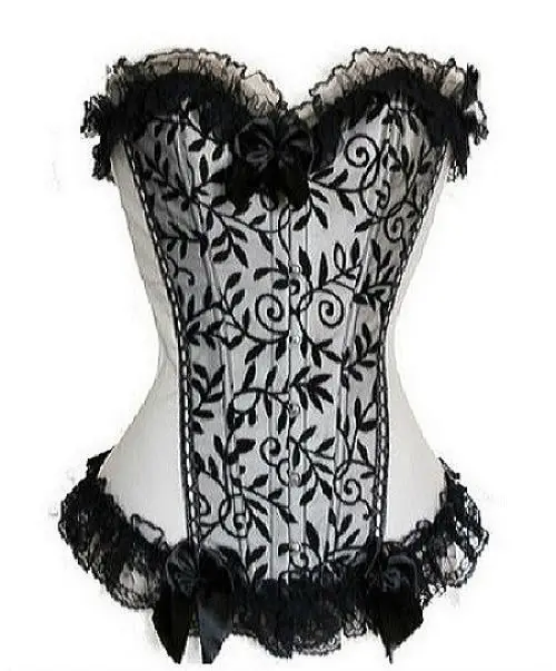 

Two Colors Pleated Black Flower Fishnet V-Line Corset Lace Border Corset 3S3094 Free Shipping Sexy Lingerie Corset