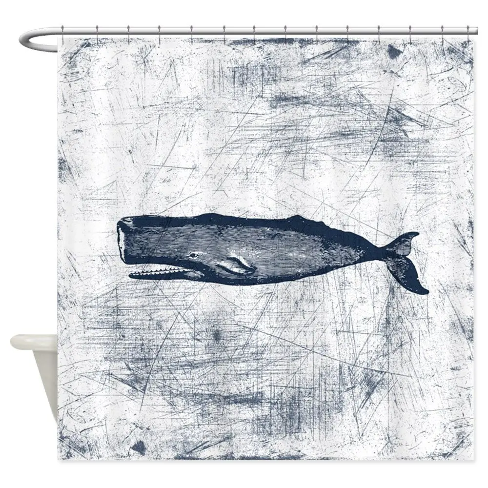 

Vintage Whale Dark Blue Decorative Fabric Shower Curtain