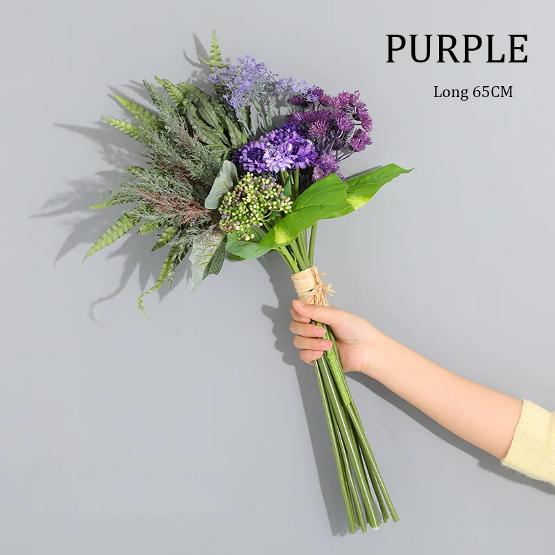 Purple yumai Большие Лаванда Эвкалипт Листья Пион Цветы смешанный Букет Искусственные Украшения Невесты, держа Поддельный Цветок для Домашнего Декора - Цвет: Purple
