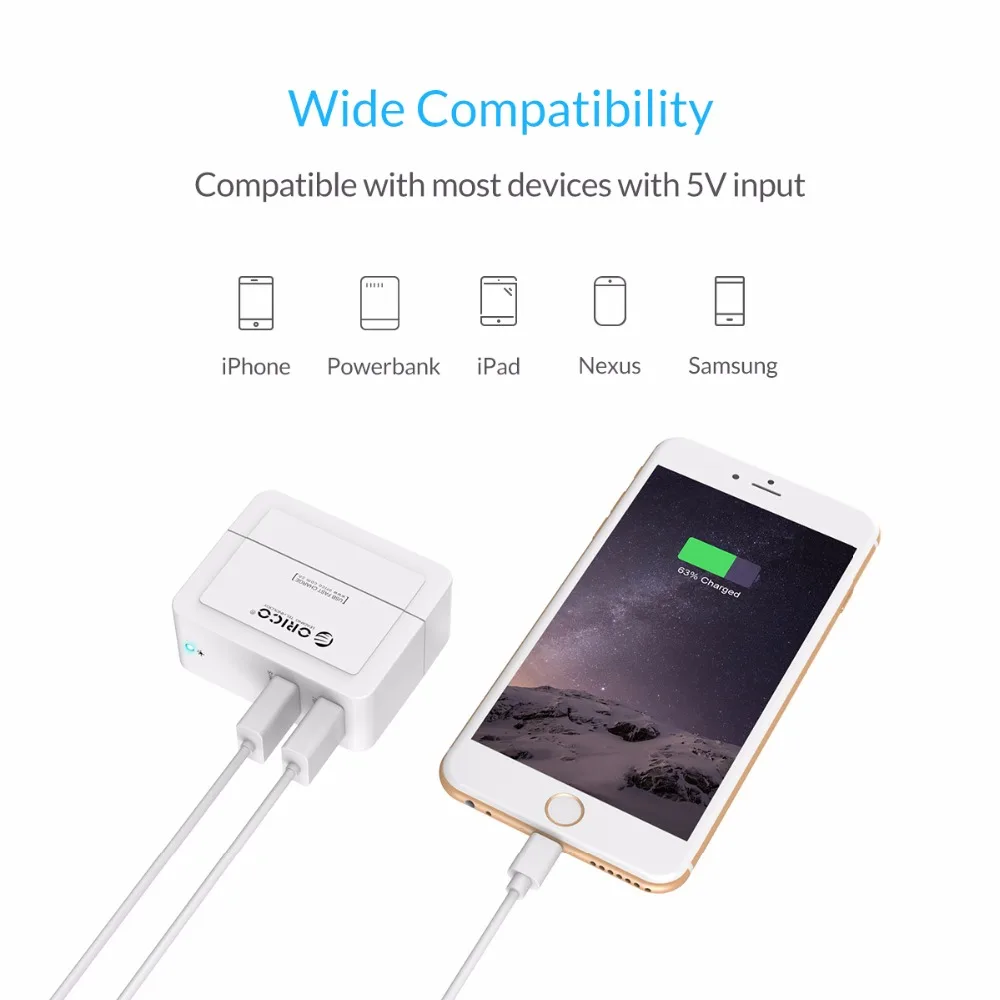 Настенное зарядное устройство ORICO 5 В мобильный телефон А для iPhone Samsung Huawei 12 Вт |