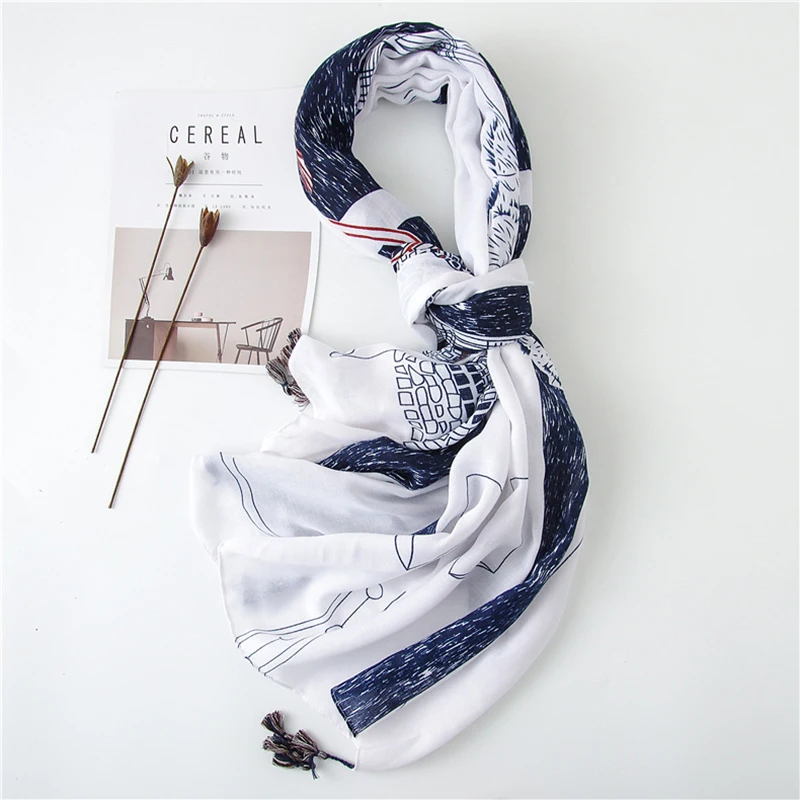 Модная синяя шаль из вискозы на высоком каблуке с кисточками шарф хлопковый