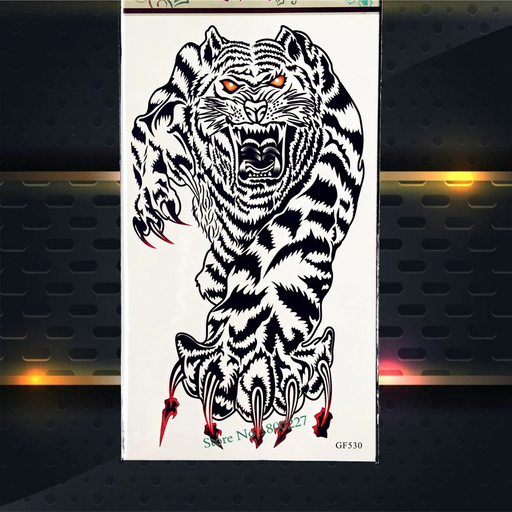 Cool Tiger King Водонепроницаемая временная татуировка для мужчин боди-арт тату на