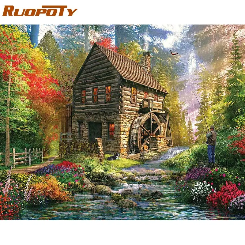 1881 Ruopoty рамка Лебедь животные DIY картина по номерам Настенная картина акриловая холст картина для свадебного украшения Прямая - Цвет: 1881