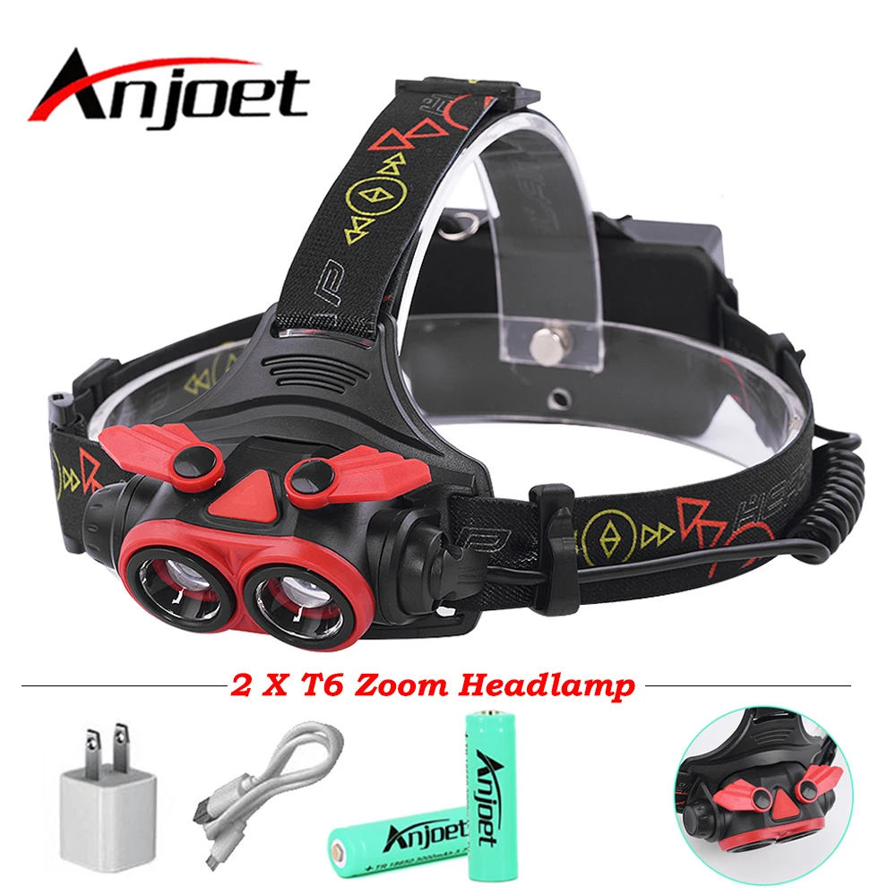 Anjoet 2* XML T6 LED Headlight 5000Lumnes zoom Headlamp USB Rechargeable Lantern Head Lamp Light Flashlight Torch For 18650
Anjoet 2* XML T6 LED Headlight 5000Lumnes zoom Headlamp USB Rechargeable Lantern Head Lamp Light Flashlight Torch For 18650