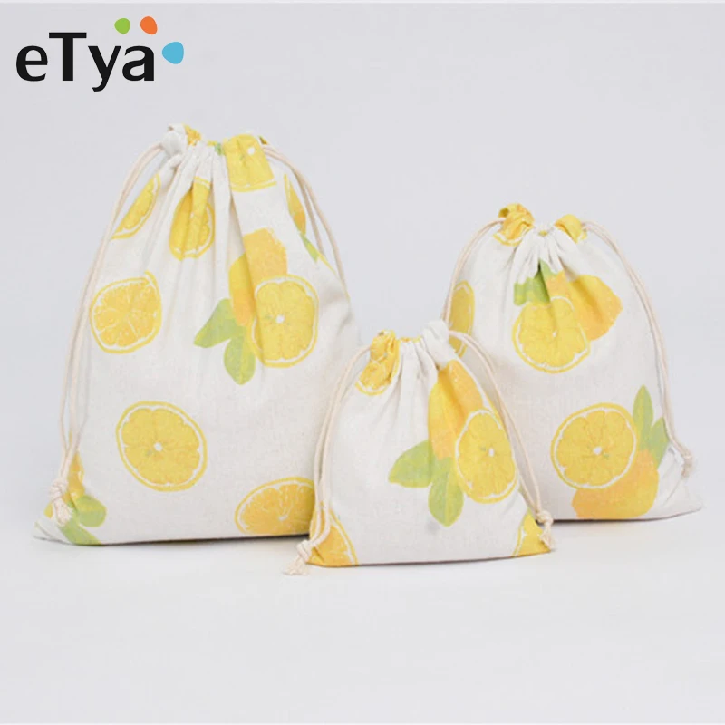 

eTya Women Cotton Shopping Bag Female Drawstring Environmental Storage Handbag Reusable Foldable Eco Grocery Shopper Tote