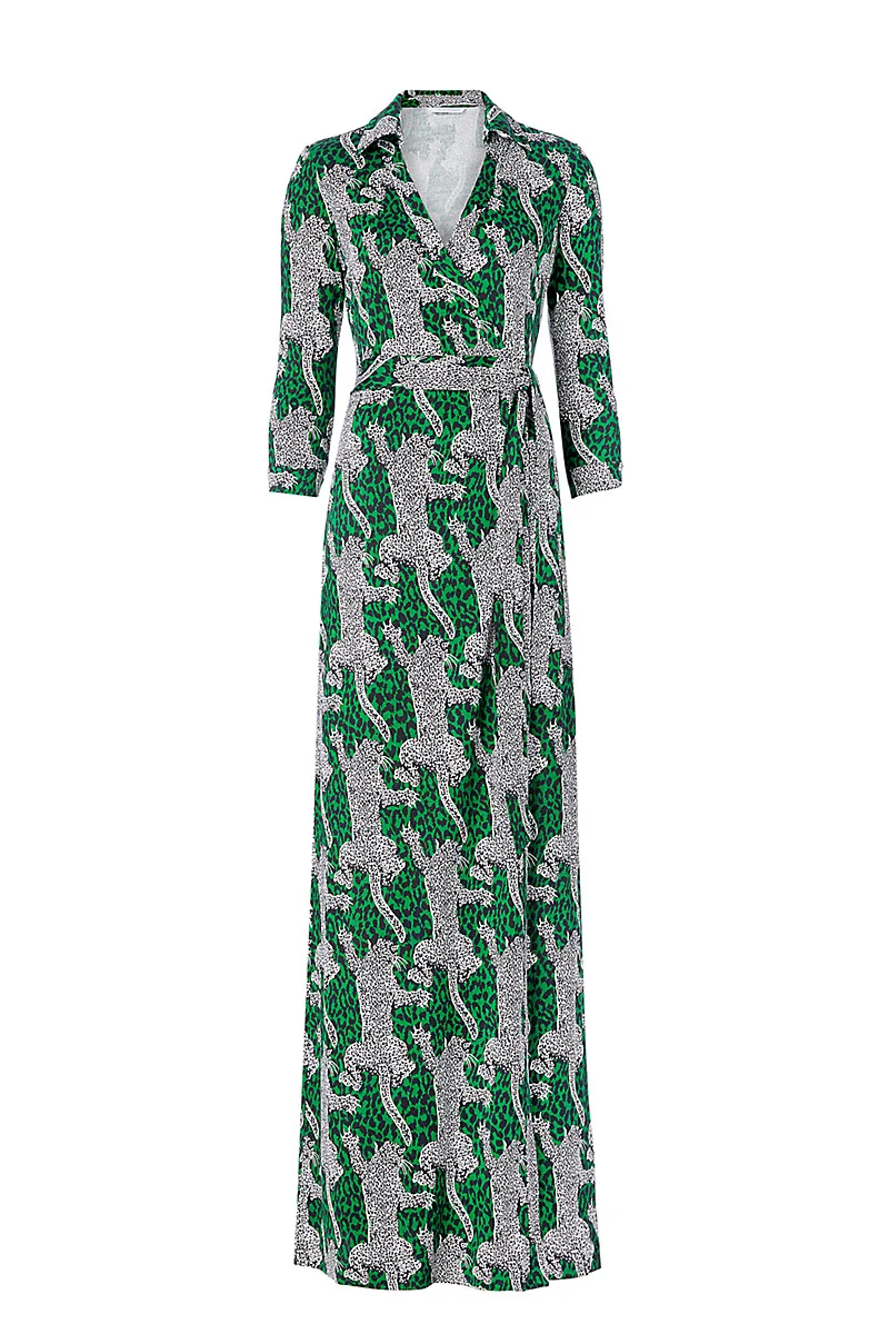 Женское длинное платье макси с v образным вырезом укороченным рукавом и принтом