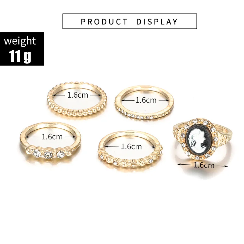 Bohemian Vintage Gold Ring 5pcs/Set Crescent Geometric Joint for Women Crystal Personality Design Set Party Jewelry Gift | Украшения и