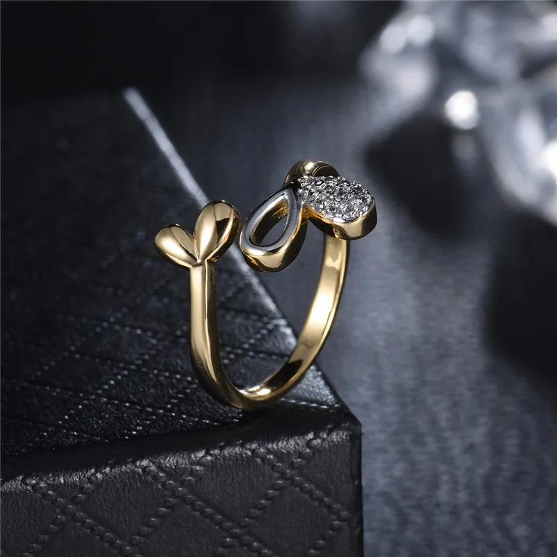 BUDONG Vintage New Arrival Adjustable Classic Loving Leaf CZ Gold Color Open Ring Beautiful Women Party Wedding Jewelry XUR673 | Украшения