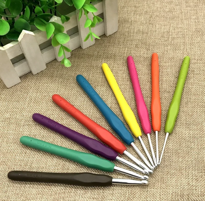 9pcs DIY knitting tool set Color TPR silicone soft handle aluminum crochet | Дом и сад