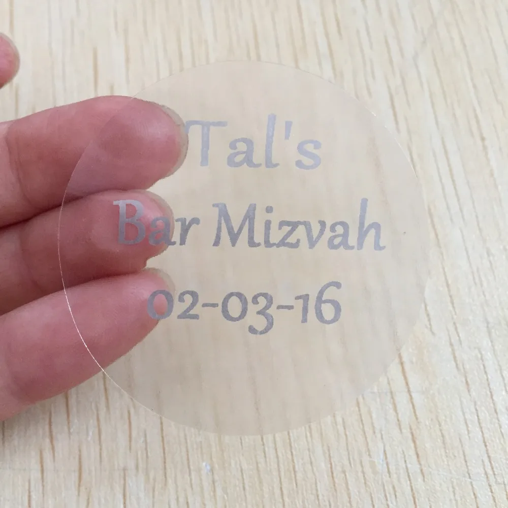 

90 3 cm Personalized Bar Bat Mitzvah invitations Stickers Round Religious Themed Baptism envelop seals silver text labels