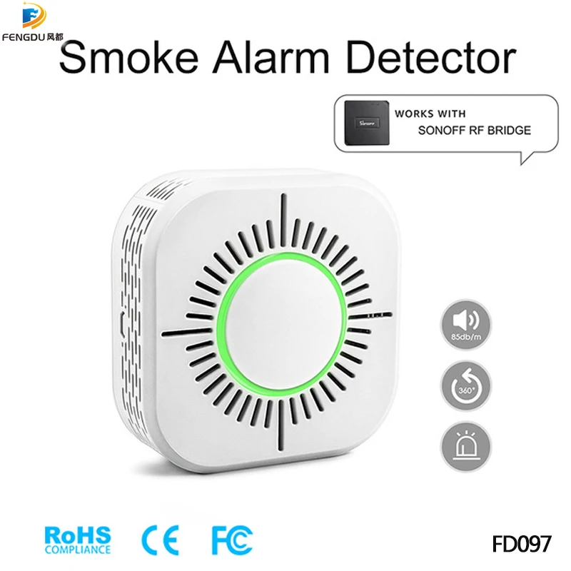 

Wireless Smoke Detector Compatible with Sonoff RF Bridge for Smart Home Alarm Security 433MHz Sensitive Super-long standby life