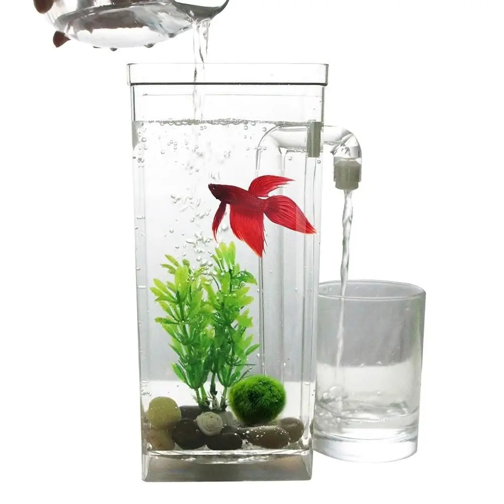 Buy HOT-LED Mini Fish Tank Aquarium Self Cleaning Bowl Convenient Desk for Office Home Decoration Pet Accessories on