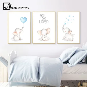 Детские настенные художественные картины, холст, слон, животные, постер, принт, скандинавские дети, декоративные картины, украшения для детской спальни