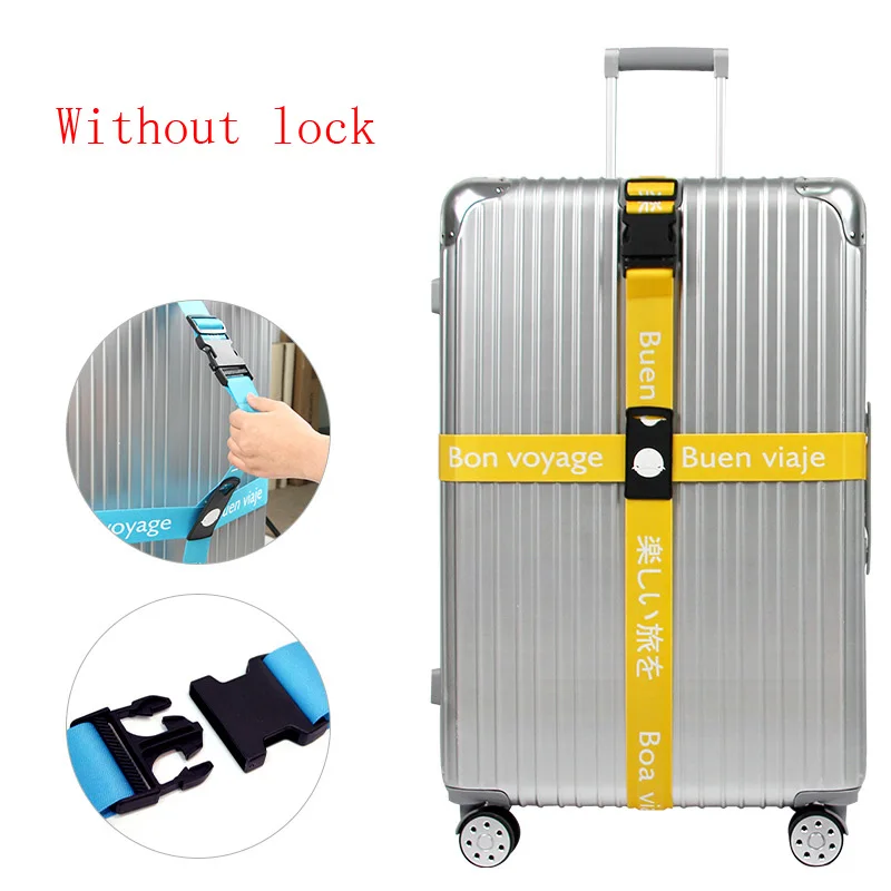 Without lock yellow Багажный ремень лента для чемодана три цифры ремень с паролем багажные ремни крест ремень Регулируемый дорожный аксессуар чемодан веревка - Цвет: Without lock yellow