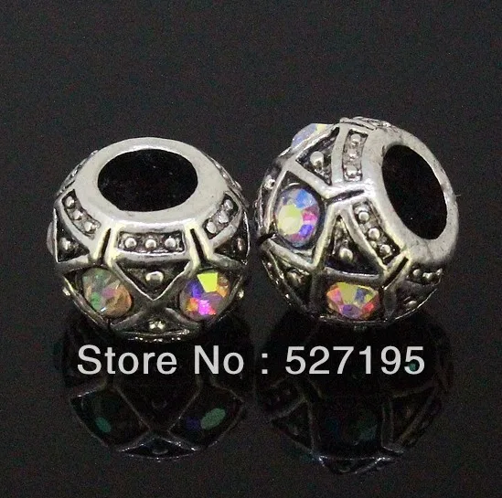 

Vintage Tibetan Silver AB White Czech Crystal European Charm Spacer Beads fit bracelet