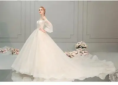 Свадебное платье Mrs Win сладкий с буфом на рукавах для принцессы Кружева Vestido De Noiva роскошный халат De Mariee с открытыми плечами платья F - Цвет: train without cape