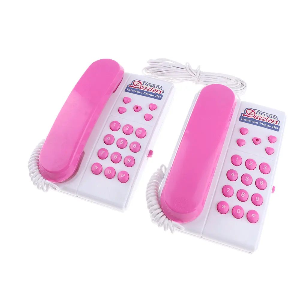 Wired Intercom Simulation Phone Interactive Toy for Child Gift Pink
