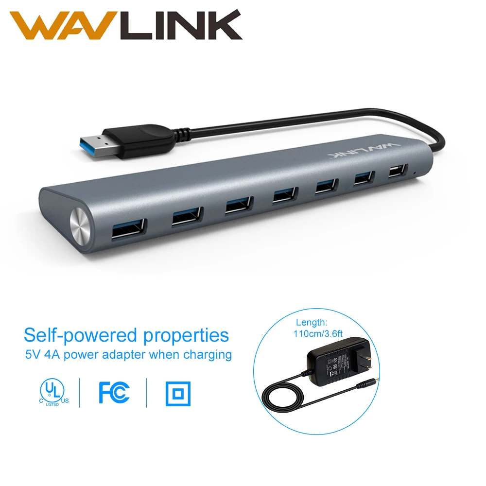Wavlink Портативный USB 3,0 Алюминий до 7-Порты и разъёмы USB3.0 центр данных высокой Скорость до 5 Гбит/с адаптер для ноутбука Планшеты ПК Windows, Mac OS