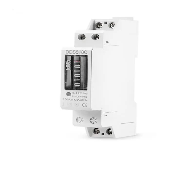 18mm Din Rail Single Phase Analog Counter Electricity Power Consumption Wattmeter Energy Meter Watt kWh 5-32A AC 230V DDS-518C |