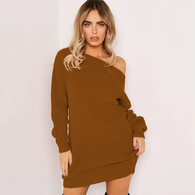 Женское трикотажное платье свитер весеннее и осеннее вязаное теплое мини