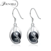 fashion cage earrings for womencute real 925 sterling silver natural freshwater black pearl earring girls birthday gift