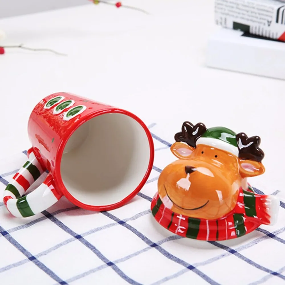 380ML Cute 3-Demensional Christmas Ceramics Mug Cup Milk Coffee Innovative Cartoon Pattern With Cover Drop Shipping | Дом и сад