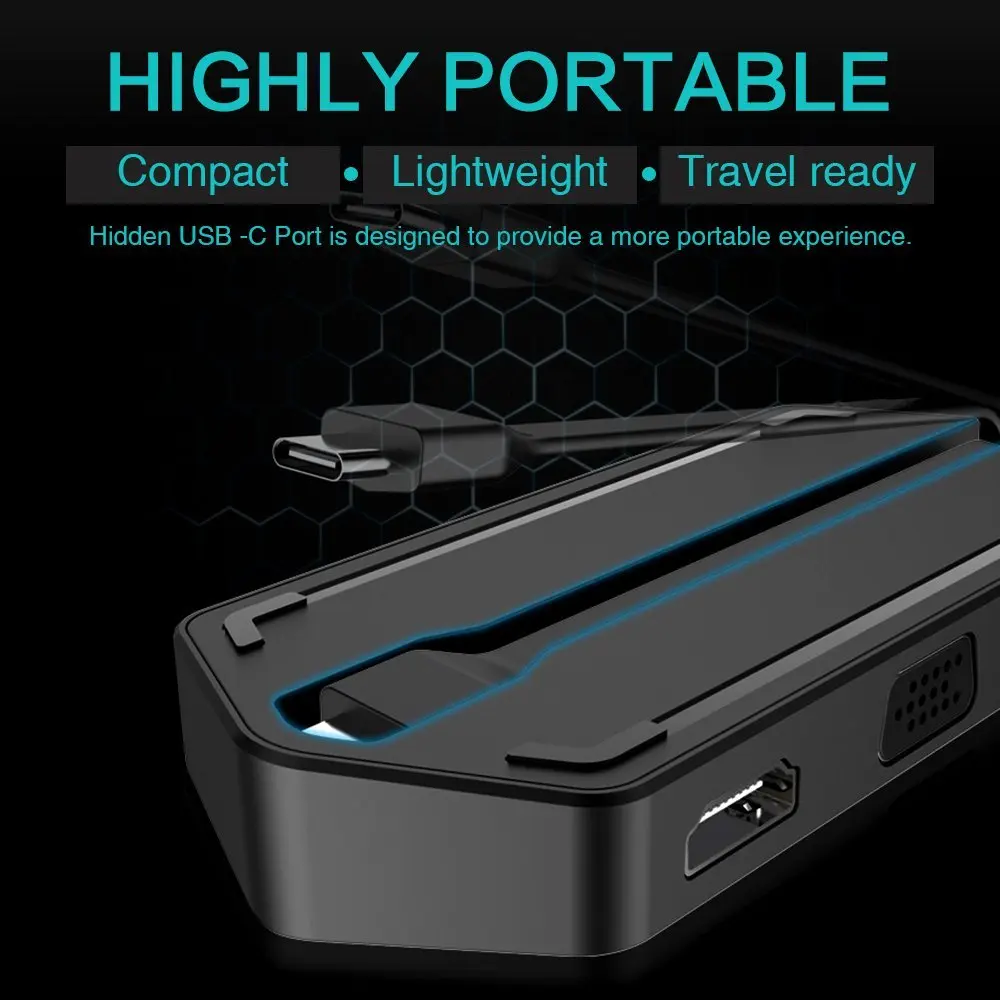 USB-C концентратора 8 в 1 многопортовый Тип C адаптер с HDMI VGA Выход USB 3.0 и 3.5 мм аудио JACK